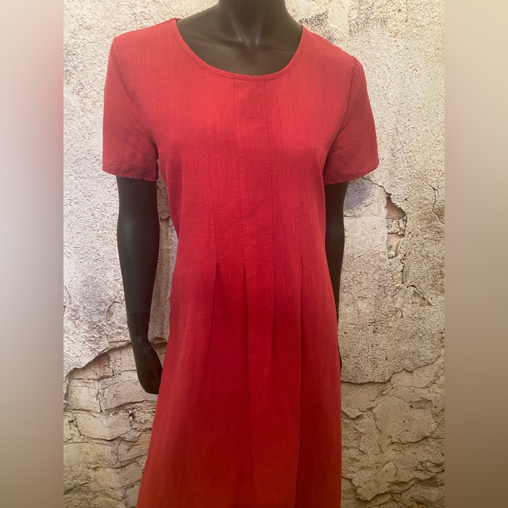 Miss Look Raspberry Linen Look Dress with Pockets - Picture 2 of 8